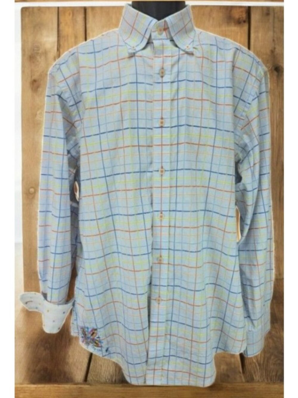 Robert Graham Mens Plaid Button-Up Shirt Large Embroidered Contrast Details